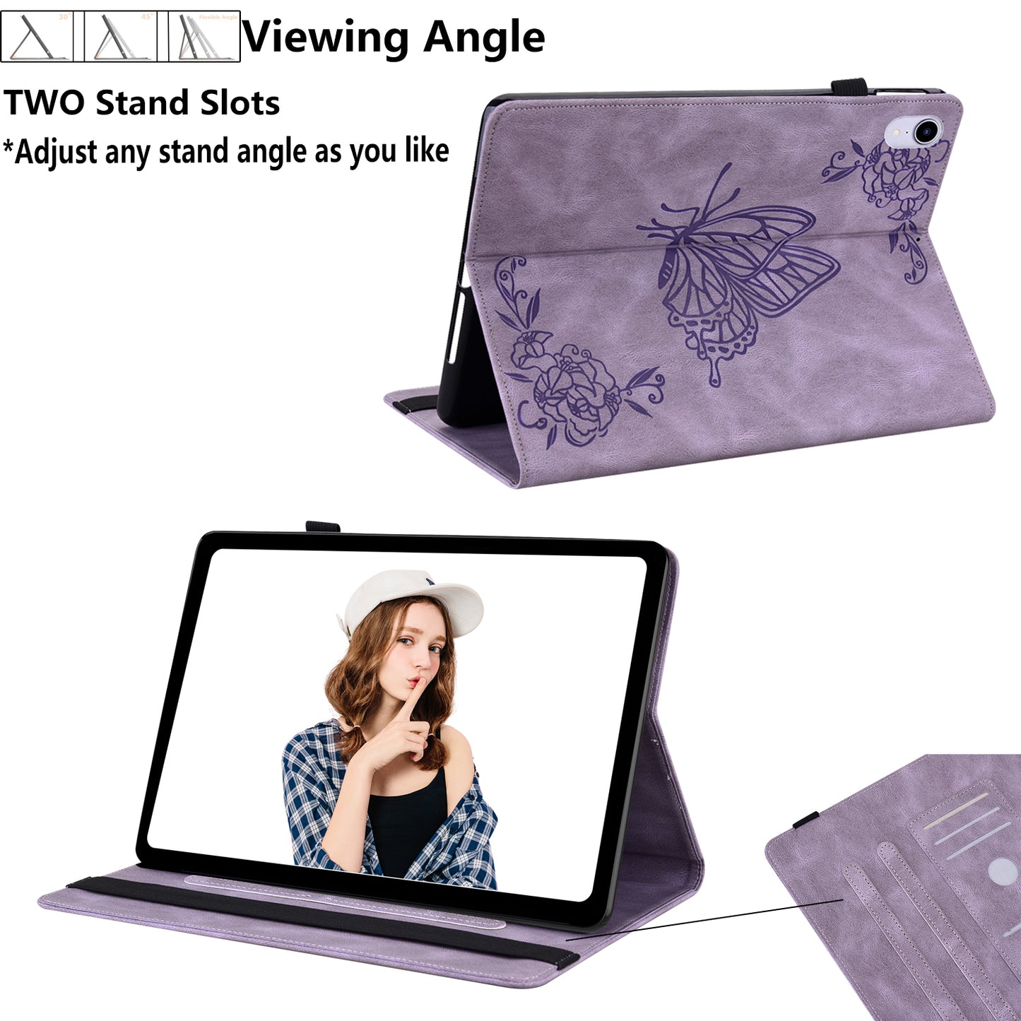 For Samsung Galaxy Tab A9+ Card Holder Tablet Case PU Leather Butterfly Flower Imprinted Stand Cover