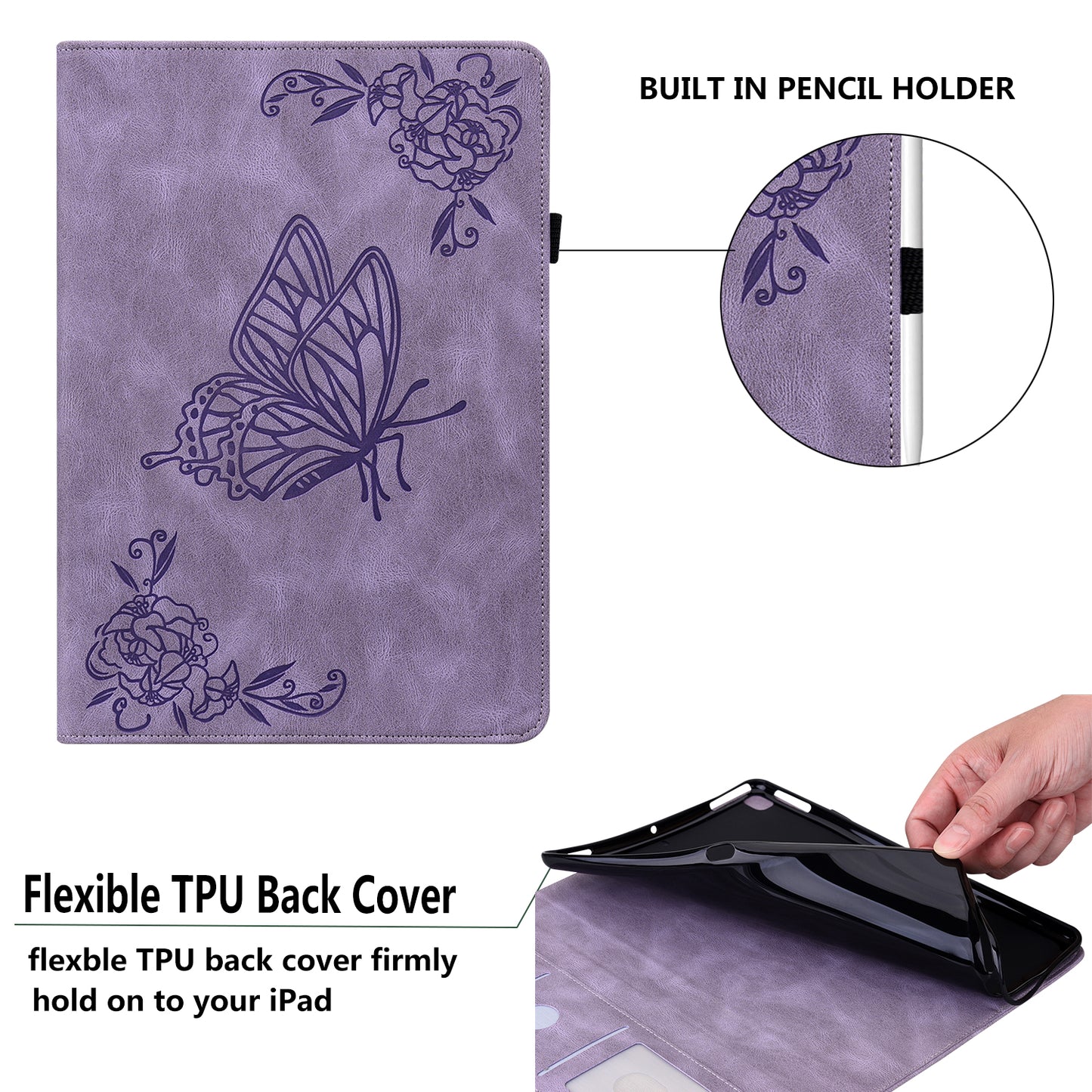 For Samsung Galaxy Tab A9+ Card Holder Tablet Case PU Leather Butterfly Flower Imprinted Stand Cover