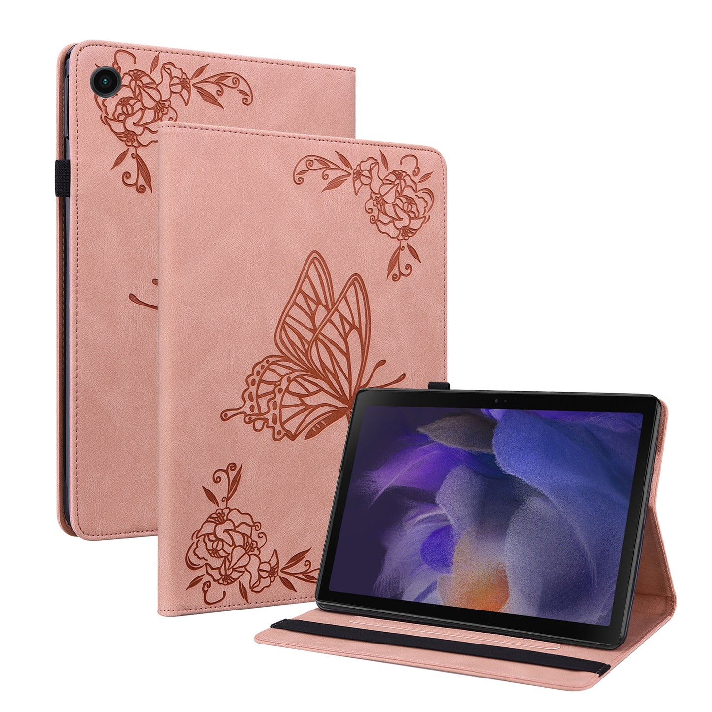 For Samsung Galaxy Tab A9+ Card Holder Tablet Case PU Leather Butterfly Flower Imprinted Stand Cover