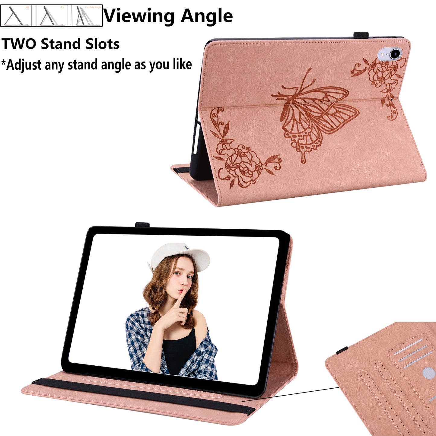 For Samsung Galaxy Tab A9+ Card Holder Tablet Case PU Leather Butterfly Flower Imprinted Stand Cover