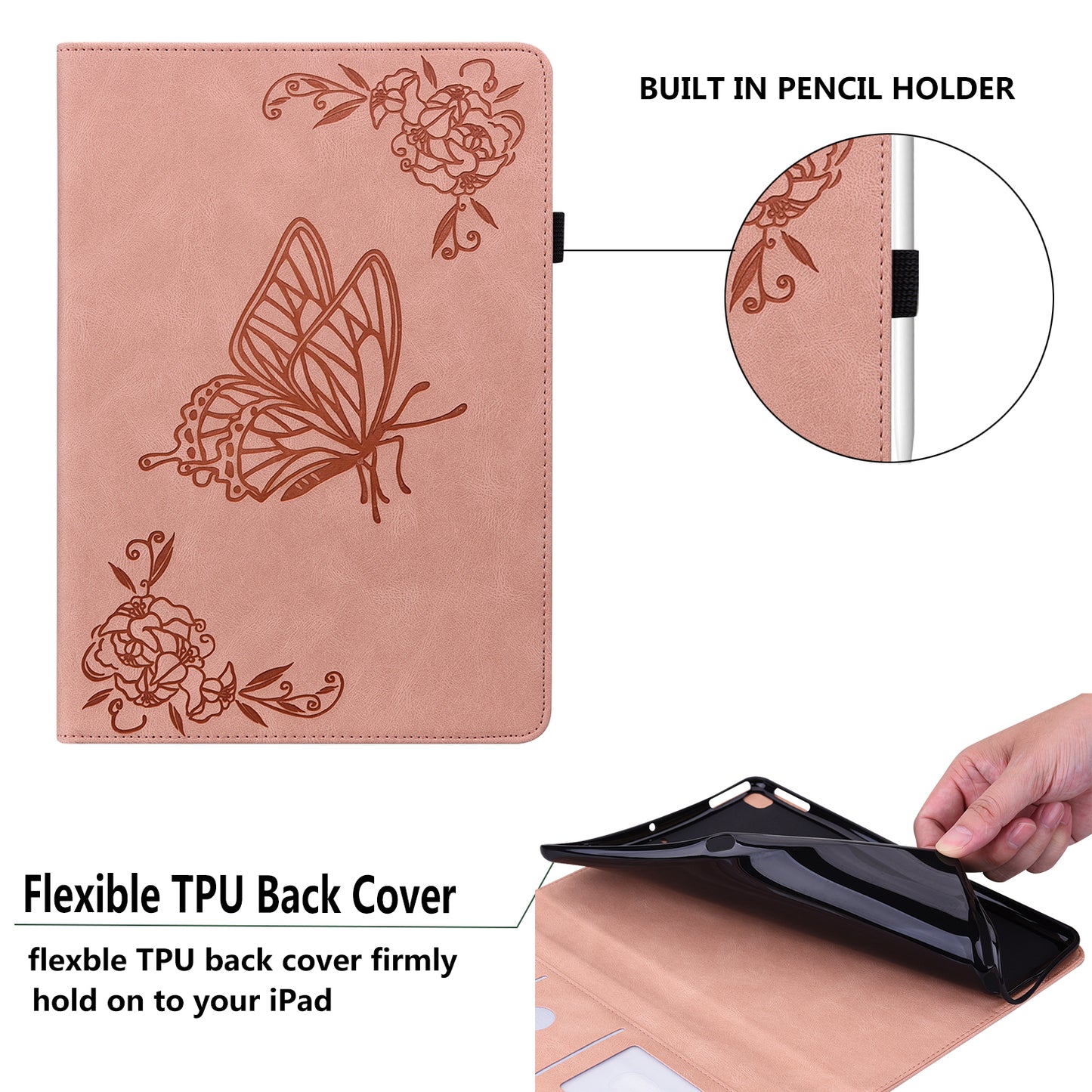 For Samsung Galaxy Tab A9+ Card Holder Tablet Case PU Leather Butterfly Flower Imprinted Stand Cover