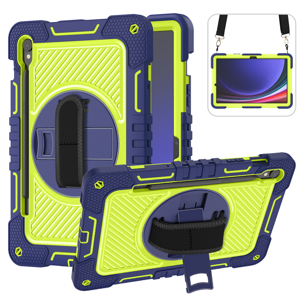 Shockproof Case for Samsung Galaxy Tab S9 Kickstand Silicone+PC Tablet Cover with Wrist Band / Shoulder Strap