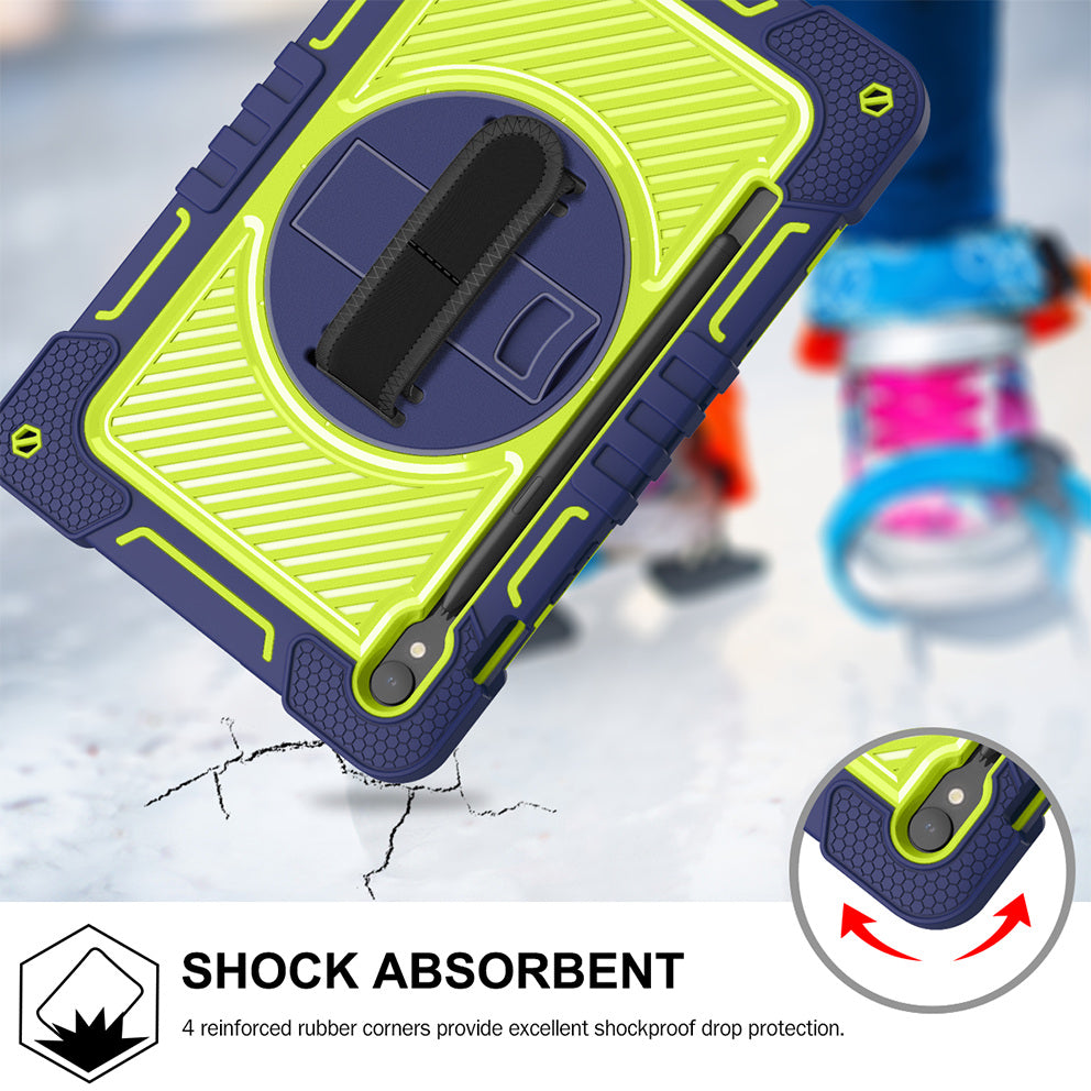 Shockproof Case for Samsung Galaxy Tab S9 Kickstand Silicone+PC Tablet Cover with Wrist Band / Shoulder Strap