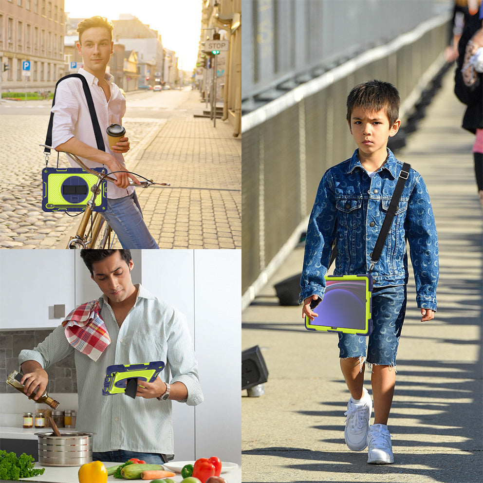 Shockproof Case for Samsung Galaxy Tab S9 Kickstand Silicone+PC Tablet Cover with Wrist Band / Shoulder Strap