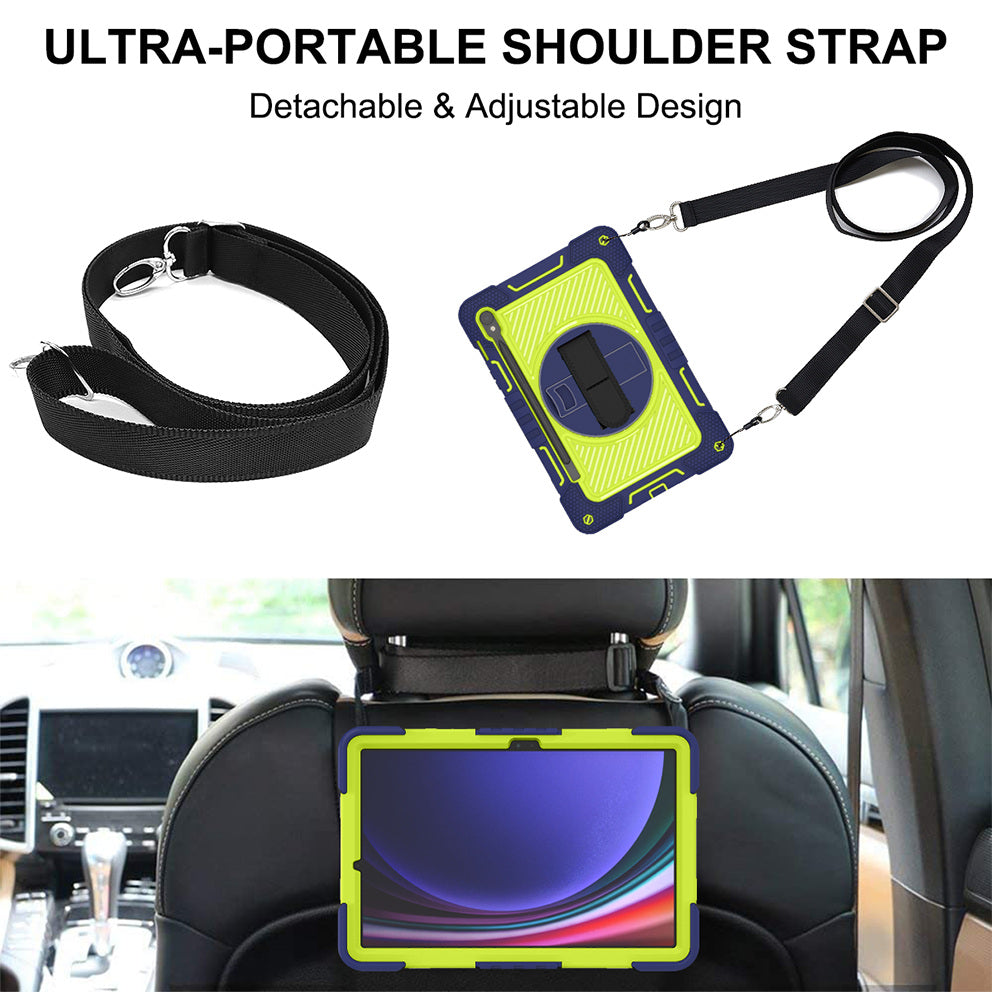 Shockproof Case for Samsung Galaxy Tab S9 Kickstand Silicone+PC Tablet Cover with Wrist Band / Shoulder Strap