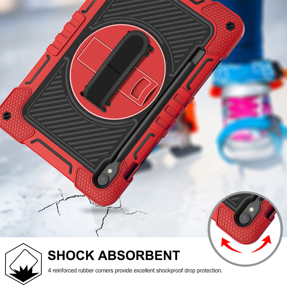 Shockproof Case for Samsung Galaxy Tab S9 Kickstand Silicone+PC Tablet Cover with Wrist Band / Shoulder Strap