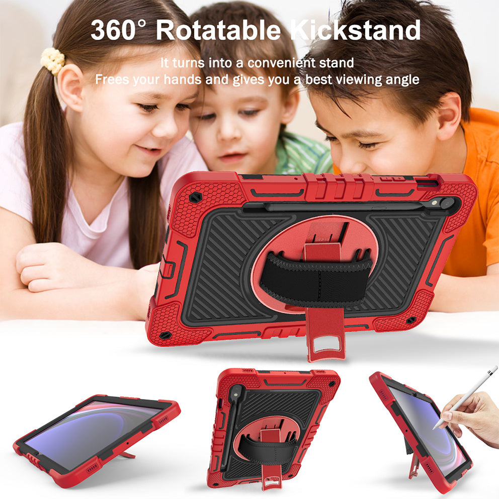 Shockproof Case for Samsung Galaxy Tab S9 Kickstand Silicone+PC Tablet Cover with Wrist Band / Shoulder Strap