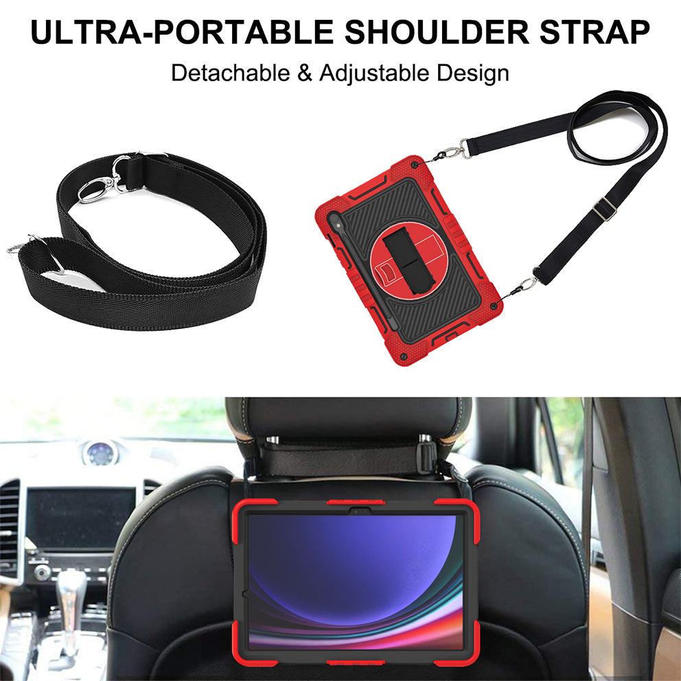 Shockproof Case for Samsung Galaxy Tab S9 Kickstand Silicone+PC Tablet Cover with Wrist Band / Shoulder Strap