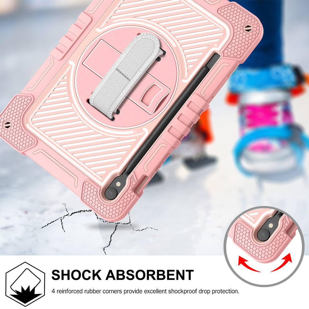 Shockproof Case for Samsung Galaxy Tab S9 Kickstand Silicone+PC Tablet Cover with Wrist Band / Shoulder Strap