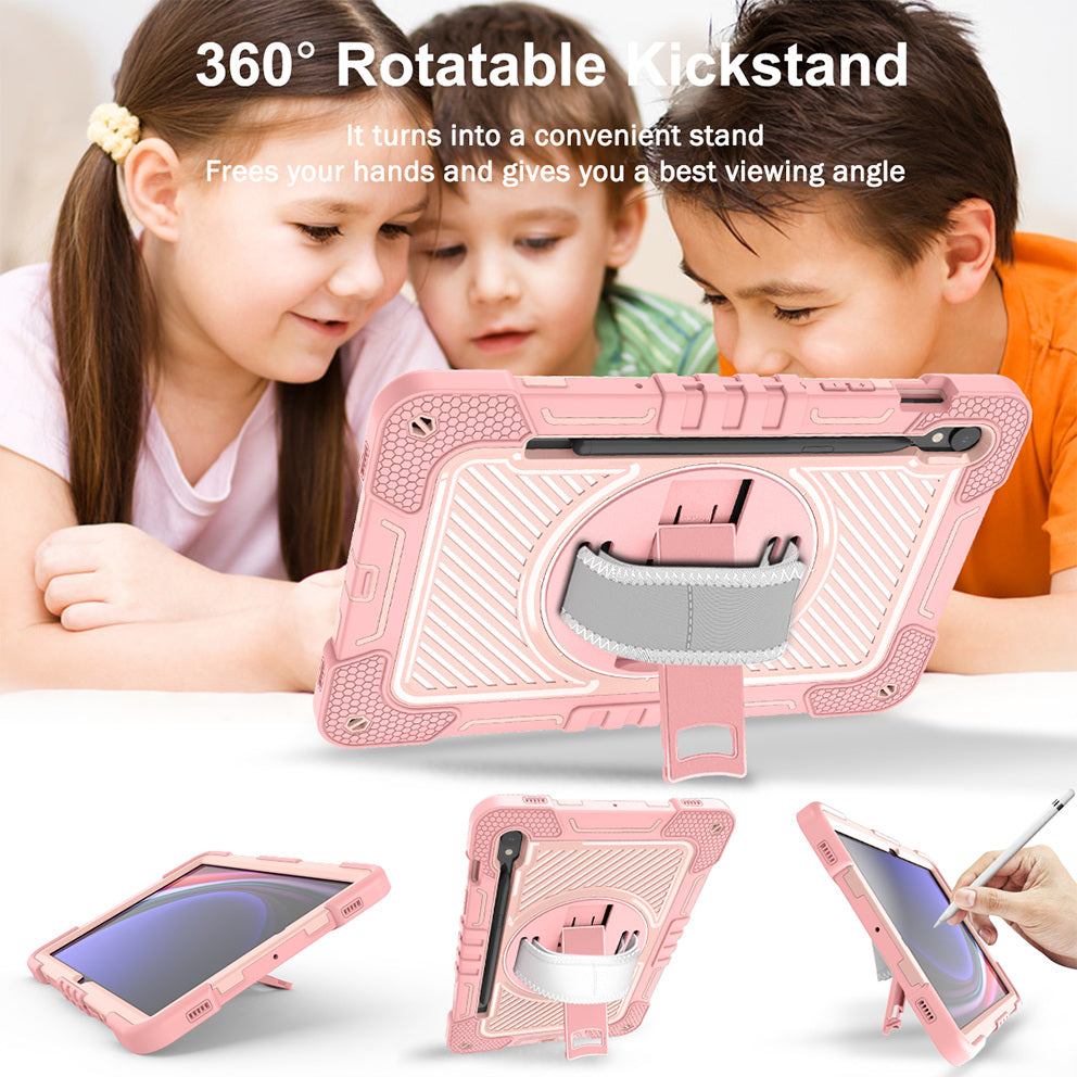 Shockproof Case for Samsung Galaxy Tab S9 Kickstand Silicone+PC Tablet Cover with Wrist Band / Shoulder Strap