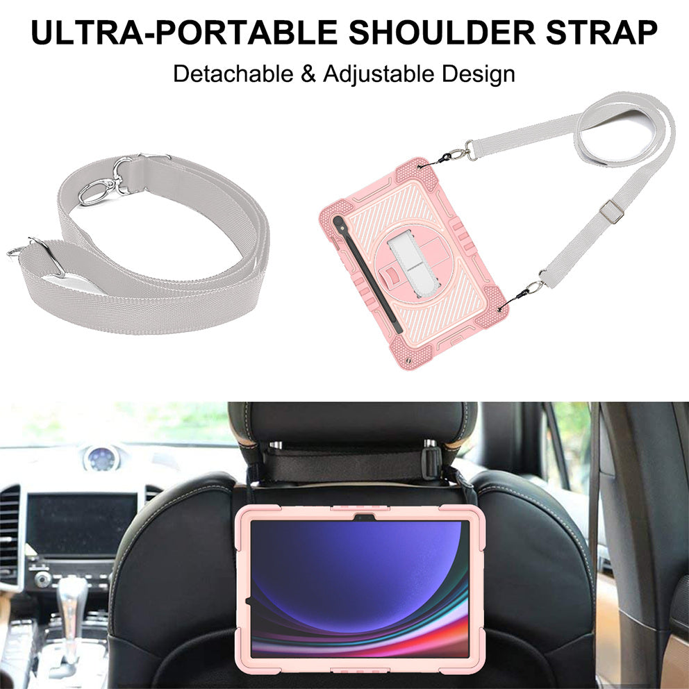 Shockproof Case for Samsung Galaxy Tab S9 Kickstand Silicone+PC Tablet Cover with Wrist Band / Shoulder Strap