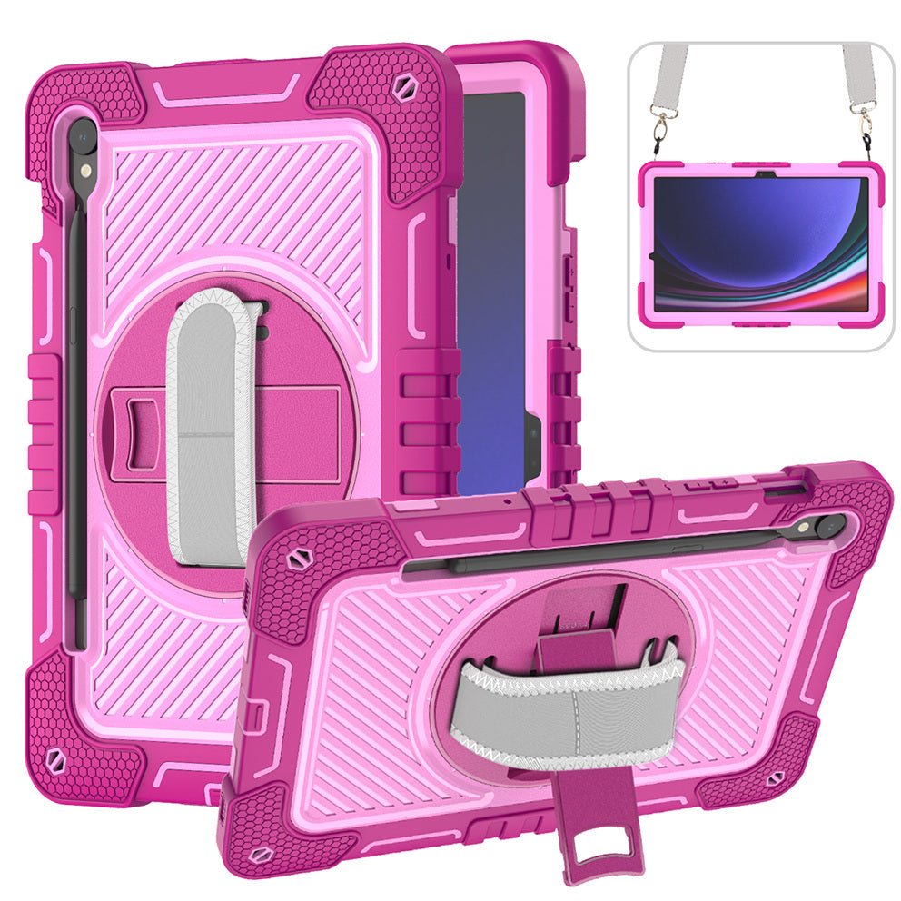Shockproof Case for Samsung Galaxy Tab S9 Kickstand Silicone+PC Tablet Cover with Wrist Band / Shoulder Strap