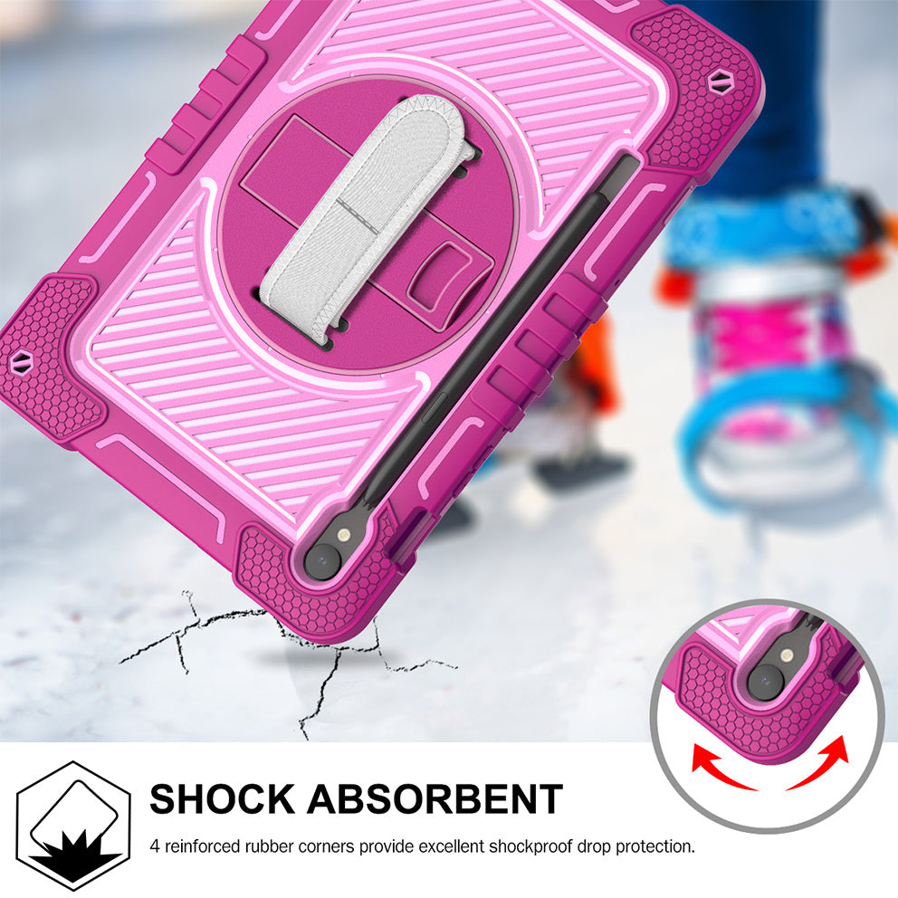 Shockproof Case for Samsung Galaxy Tab S9 Kickstand Silicone+PC Tablet Cover with Wrist Band / Shoulder Strap