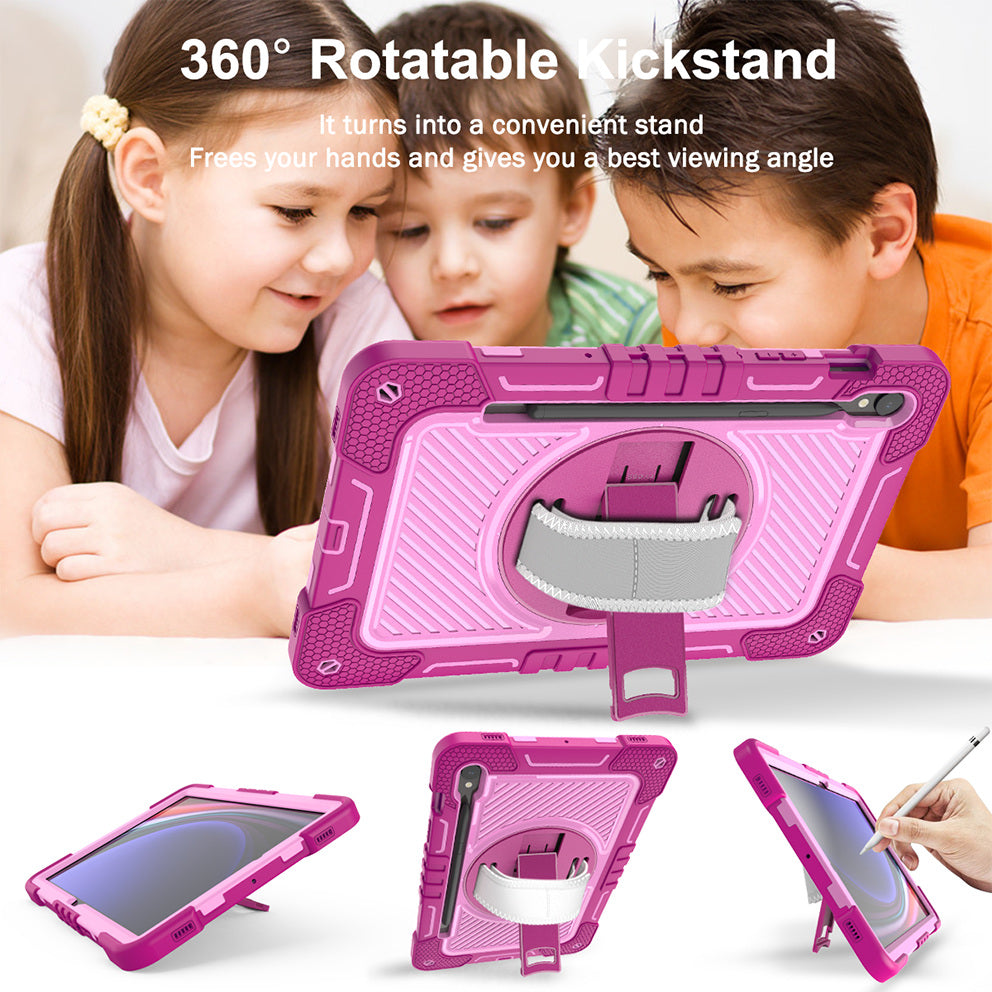Shockproof Case for Samsung Galaxy Tab S9 Kickstand Silicone+PC Tablet Cover with Wrist Band / Shoulder Strap