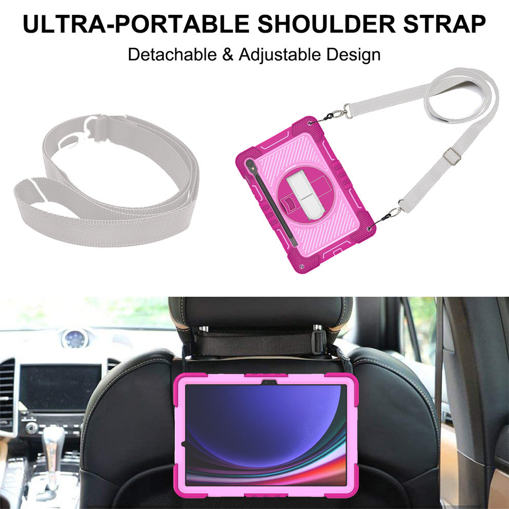 Shockproof Case for Samsung Galaxy Tab S9 Kickstand Silicone+PC Tablet Cover with Wrist Band / Shoulder Strap