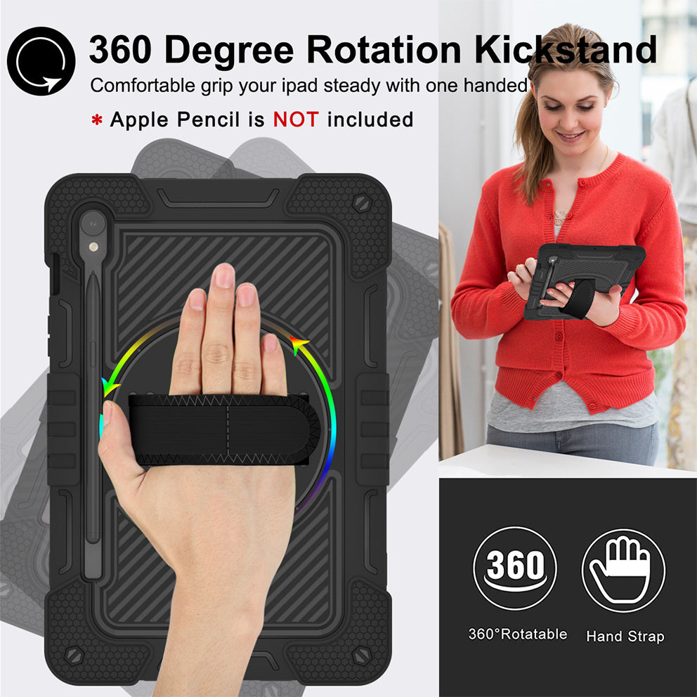 Shockproof Case for Samsung Galaxy Tab S9 Kickstand Silicone+PC Tablet Cover with Wrist Band / Shoulder Strap