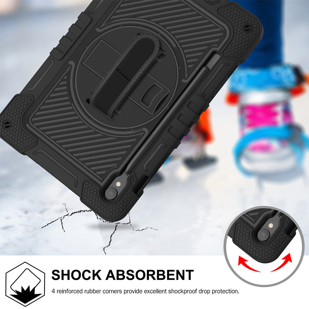 Shockproof Case for Samsung Galaxy Tab S9 Kickstand Silicone+PC Tablet Cover with Wrist Band / Shoulder Strap
