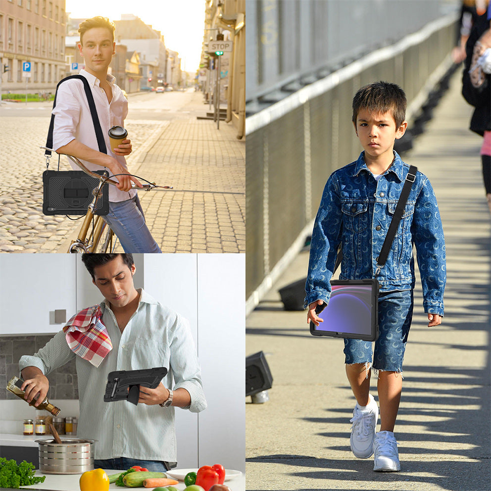 Shockproof Case for Samsung Galaxy Tab S9 Kickstand Silicone+PC Tablet Cover with Wrist Band / Shoulder Strap