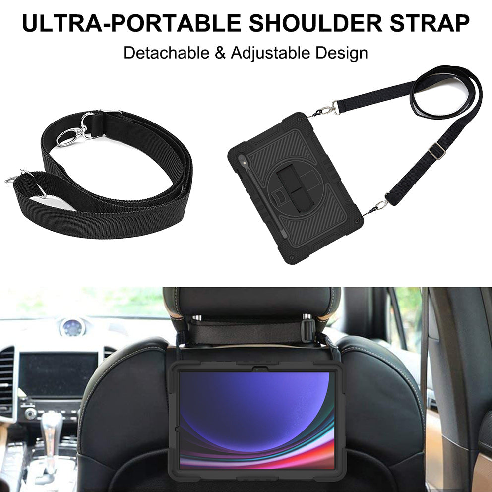 Shockproof Case for Samsung Galaxy Tab S9 Kickstand Silicone+PC Tablet Cover with Wrist Band / Shoulder Strap