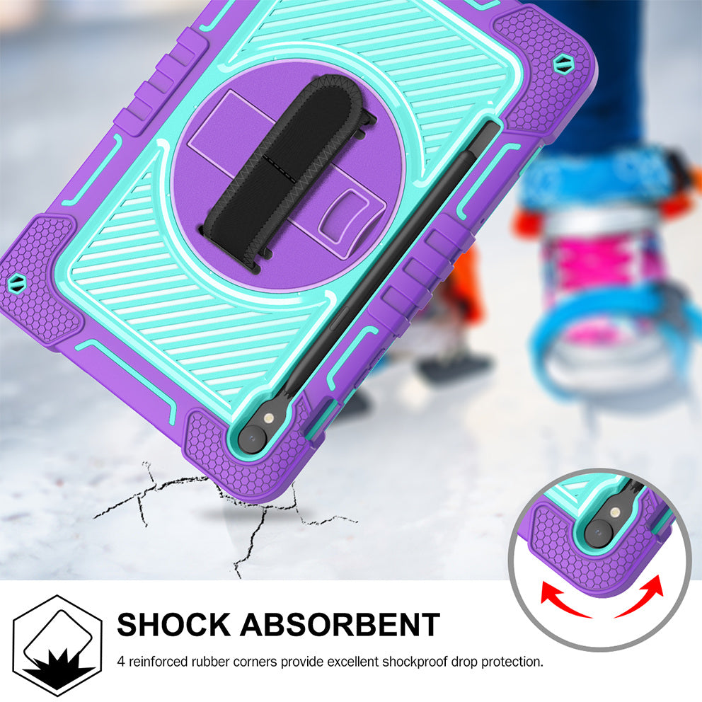 Shockproof Case for Samsung Galaxy Tab S9 Kickstand Silicone+PC Tablet Cover with Wrist Band / Shoulder Strap