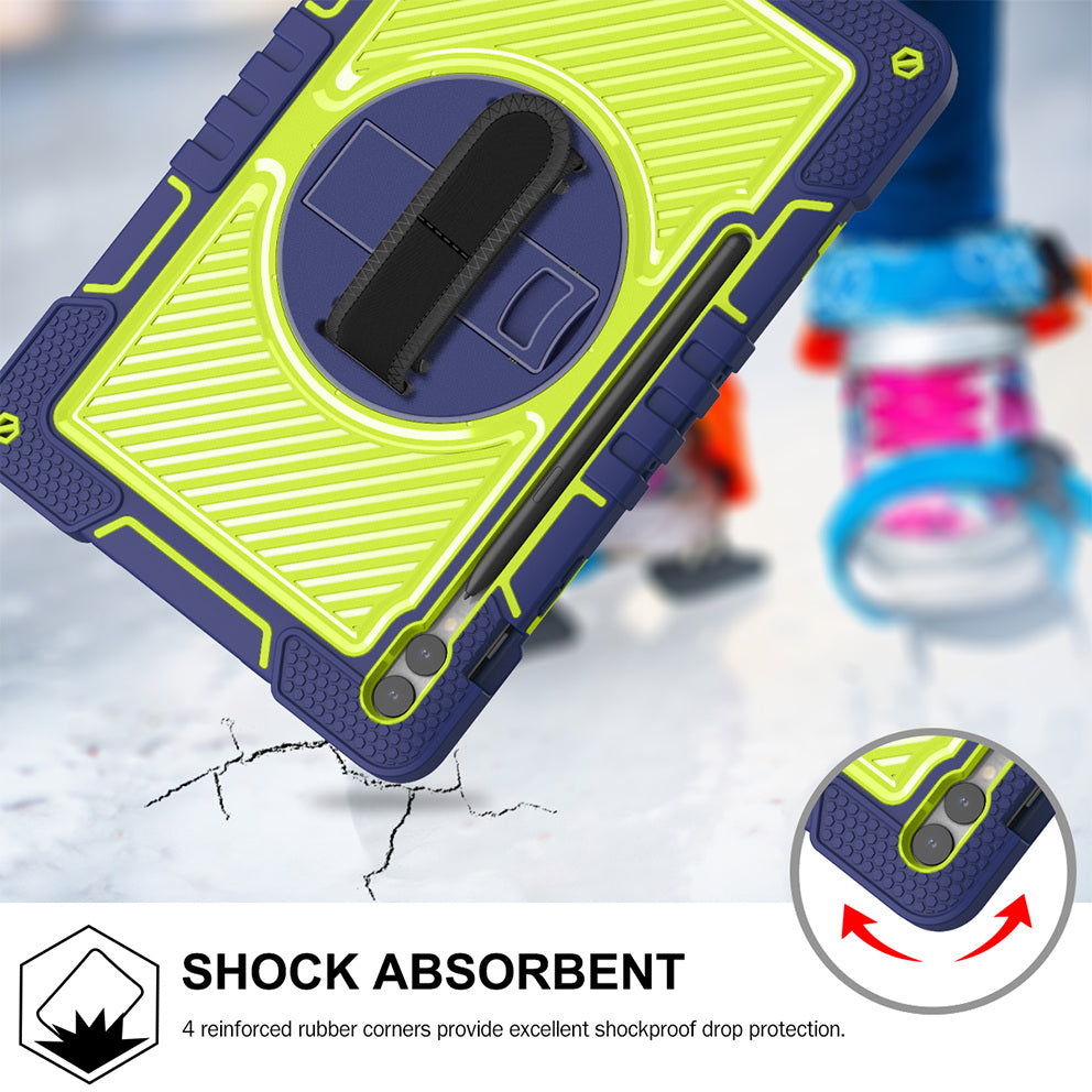 Protective Kickstand Case for Samsung Galaxy Tab S9+ Anti-Drop Silicone+PC Tablet Cover with Wrist Band / Shoulder Strap