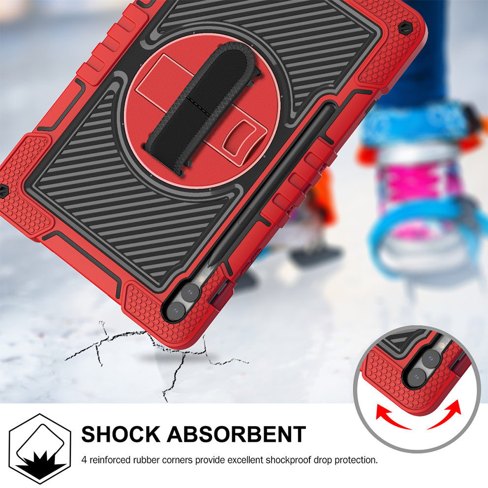 Protective Kickstand Case for Samsung Galaxy Tab S9+ Anti-Drop Silicone+PC Tablet Cover with Wrist Band / Shoulder Strap