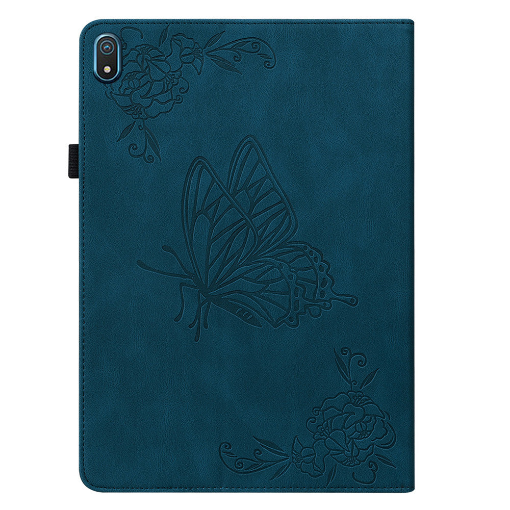 Anti-drop Tablet Case for Nokia T20 PU Leather Butterfly Flower Imprinted Card Holder Stand Cover