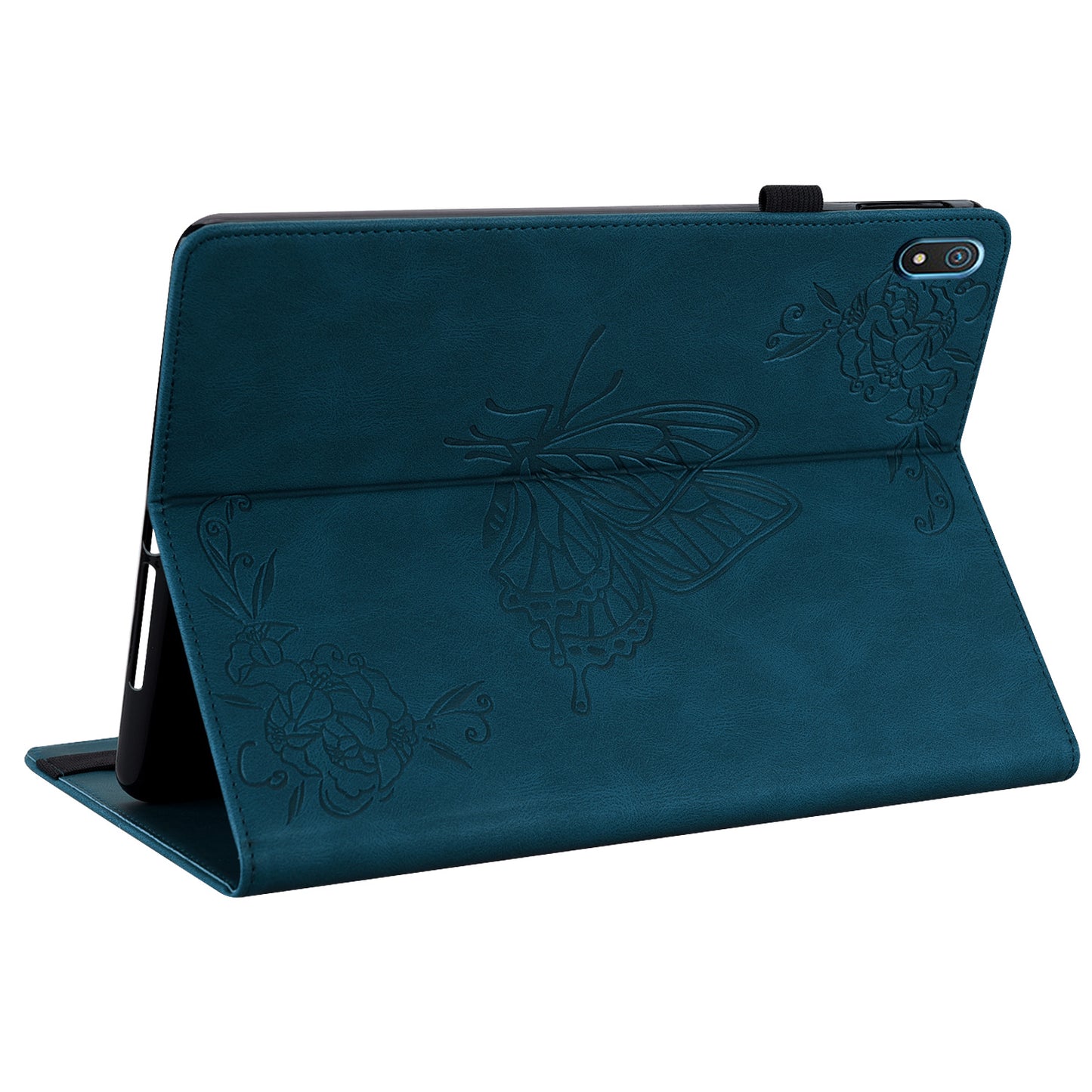 Anti-drop Tablet Case for Nokia T20 PU Leather Butterfly Flower Imprinted Card Holder Stand Cover