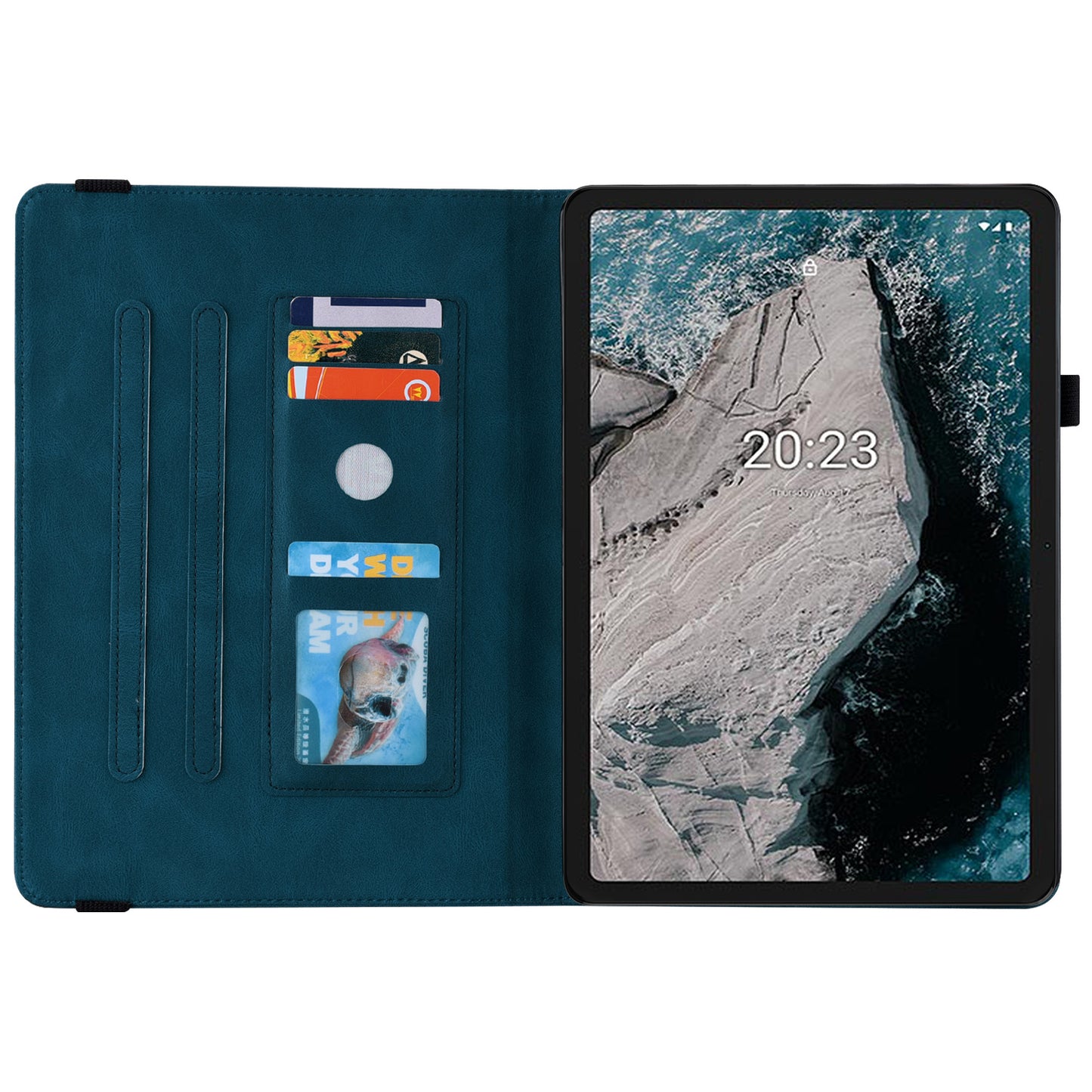 Anti-drop Tablet Case for Nokia T20 PU Leather Butterfly Flower Imprinted Card Holder Stand Cover