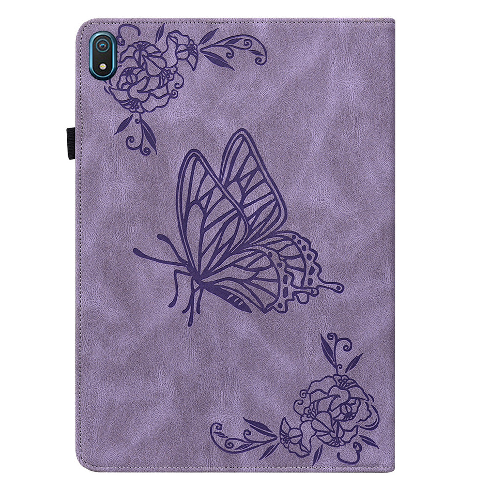 Anti-drop Tablet Case for Nokia T20 PU Leather Butterfly Flower Imprinted Card Holder Stand Cover