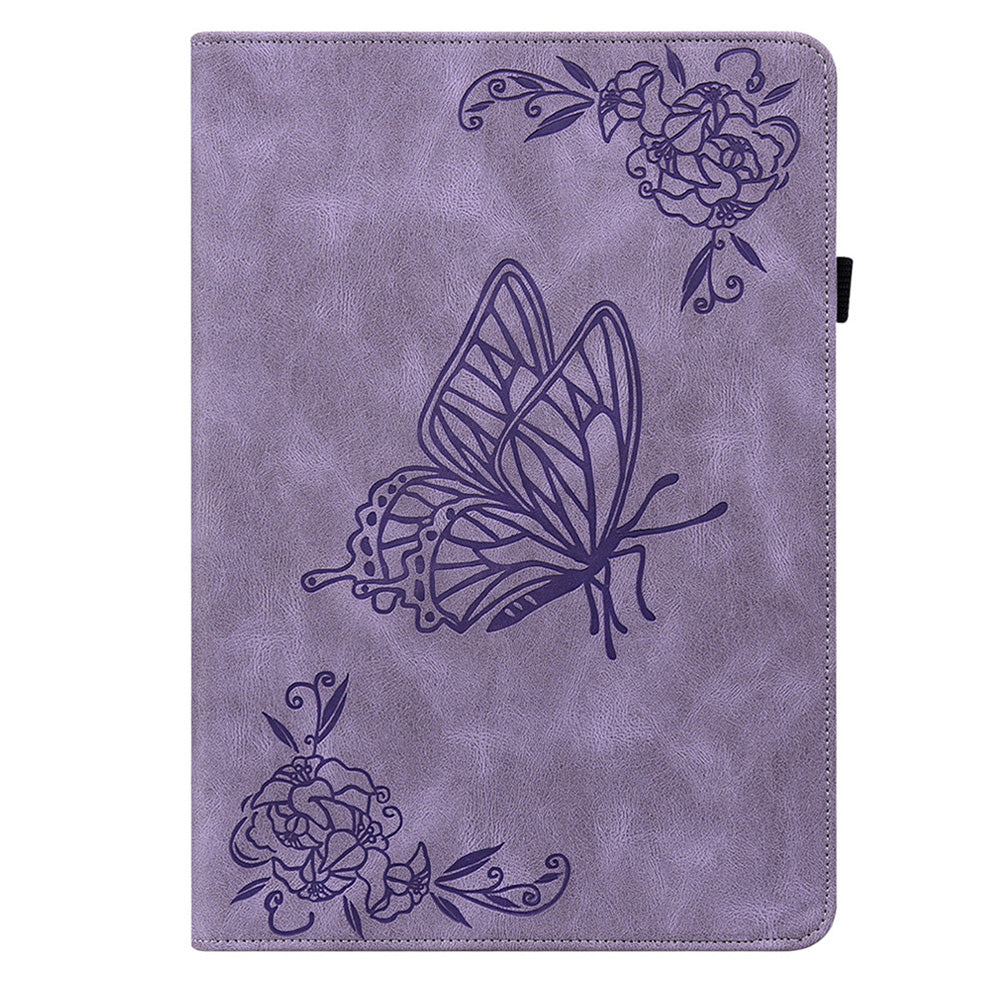 Anti-drop Tablet Case for Nokia T20 PU Leather Butterfly Flower Imprinted Card Holder Stand Cover