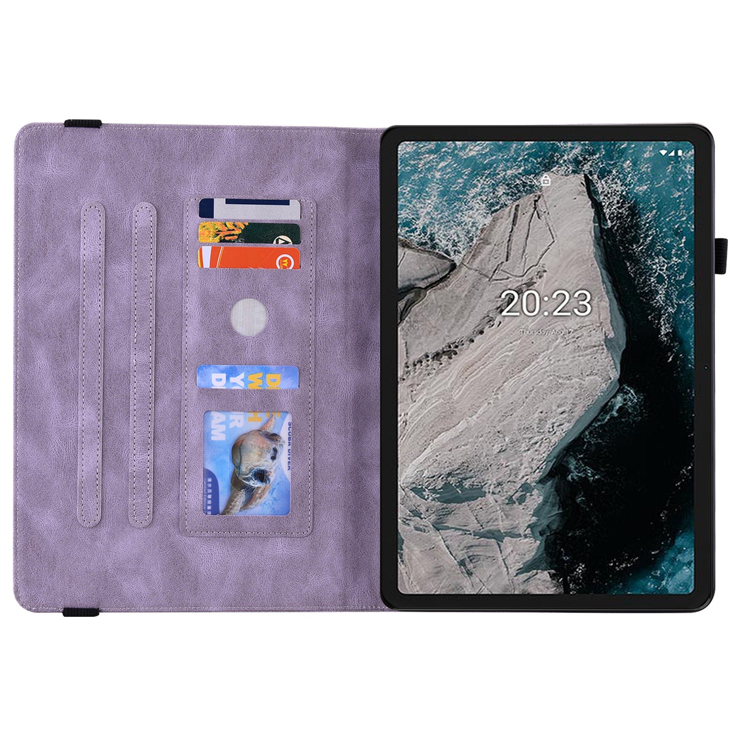 Anti-drop Tablet Case for Nokia T20 PU Leather Butterfly Flower Imprinted Card Holder Stand Cover