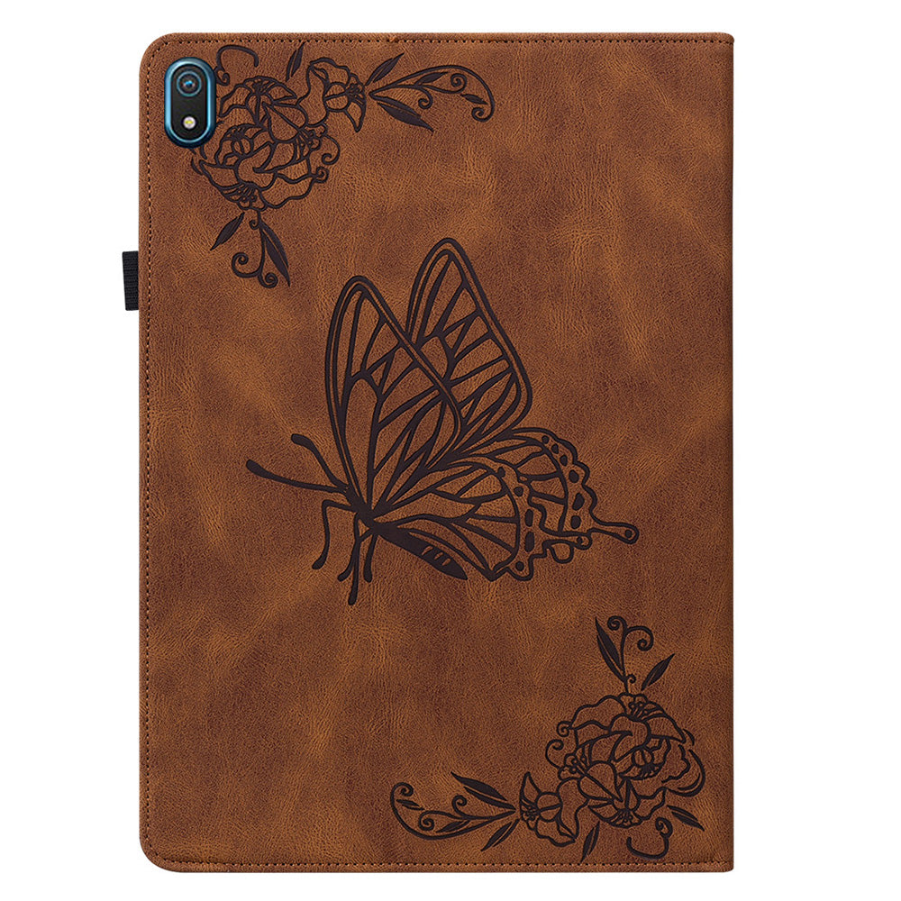 Anti-drop Tablet Case for Nokia T20 PU Leather Butterfly Flower Imprinted Card Holder Stand Cover