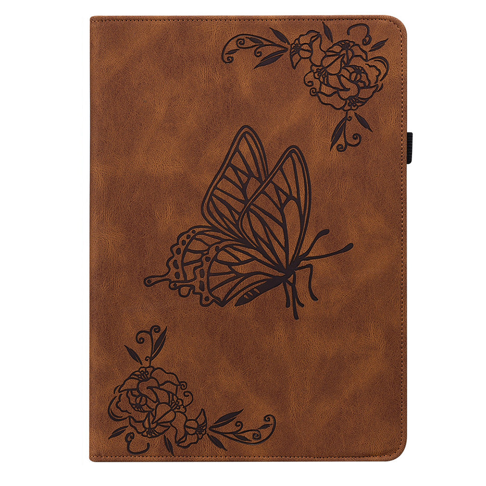 Anti-drop Tablet Case for Nokia T20 PU Leather Butterfly Flower Imprinted Card Holder Stand Cover