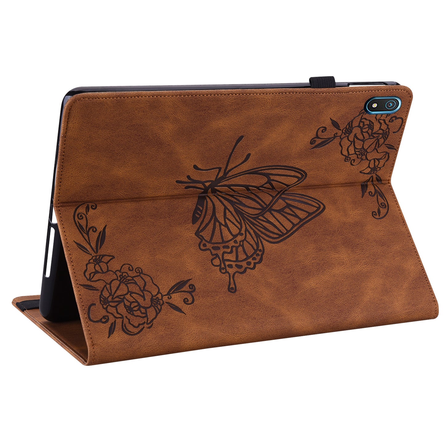 Anti-drop Tablet Case for Nokia T20 PU Leather Butterfly Flower Imprinted Card Holder Stand Cover