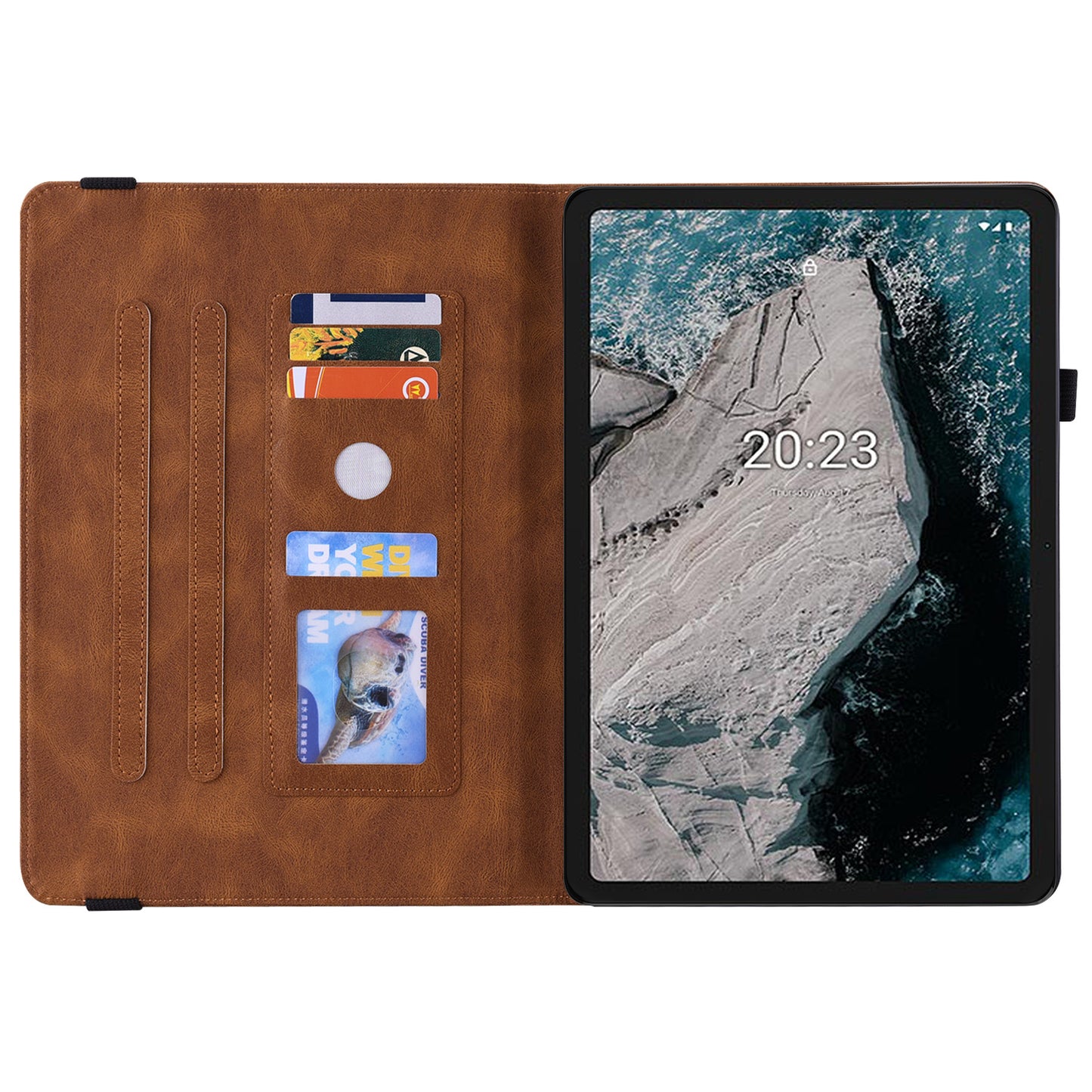 Anti-drop Tablet Case for Nokia T20 PU Leather Butterfly Flower Imprinted Card Holder Stand Cover