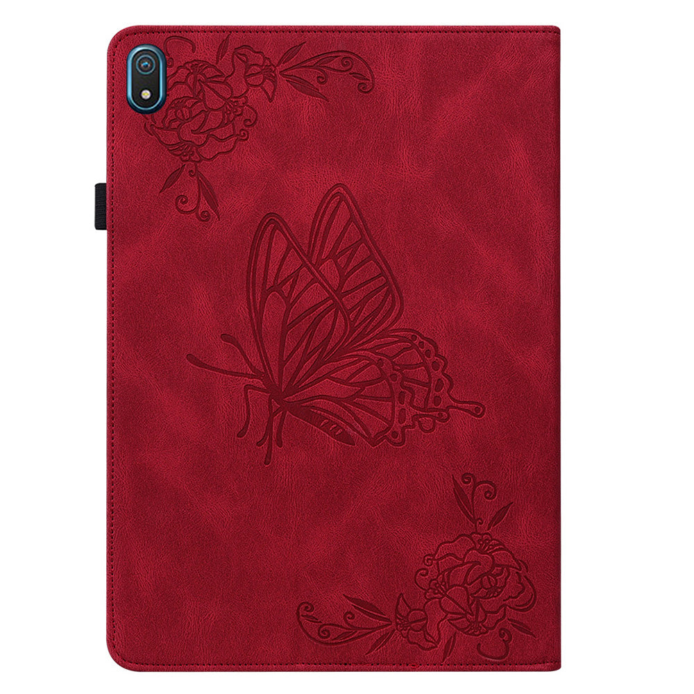 Anti-drop Tablet Case for Nokia T20 PU Leather Butterfly Flower Imprinted Card Holder Stand Cover