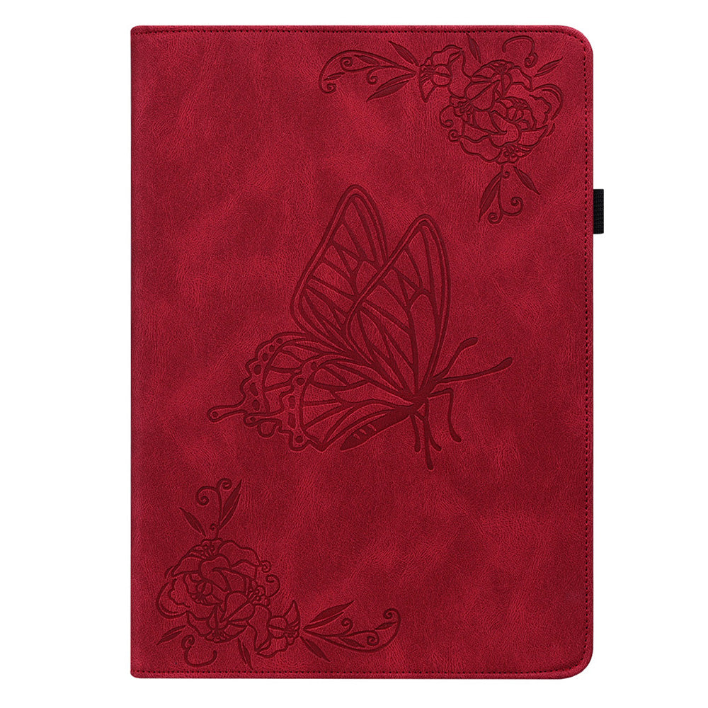 Anti-drop Tablet Case for Nokia T20 PU Leather Butterfly Flower Imprinted Card Holder Stand Cover
