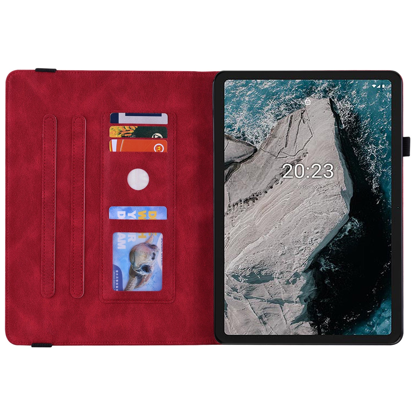 Anti-drop Tablet Case for Nokia T20 PU Leather Butterfly Flower Imprinted Card Holder Stand Cover