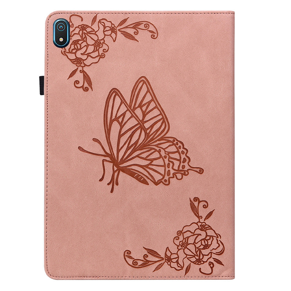 Anti-drop Tablet Case for Nokia T20 PU Leather Butterfly Flower Imprinted Card Holder Stand Cover