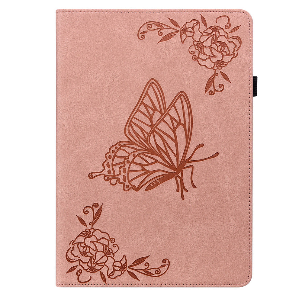 Anti-drop Tablet Case for Nokia T20 PU Leather Butterfly Flower Imprinted Card Holder Stand Cover