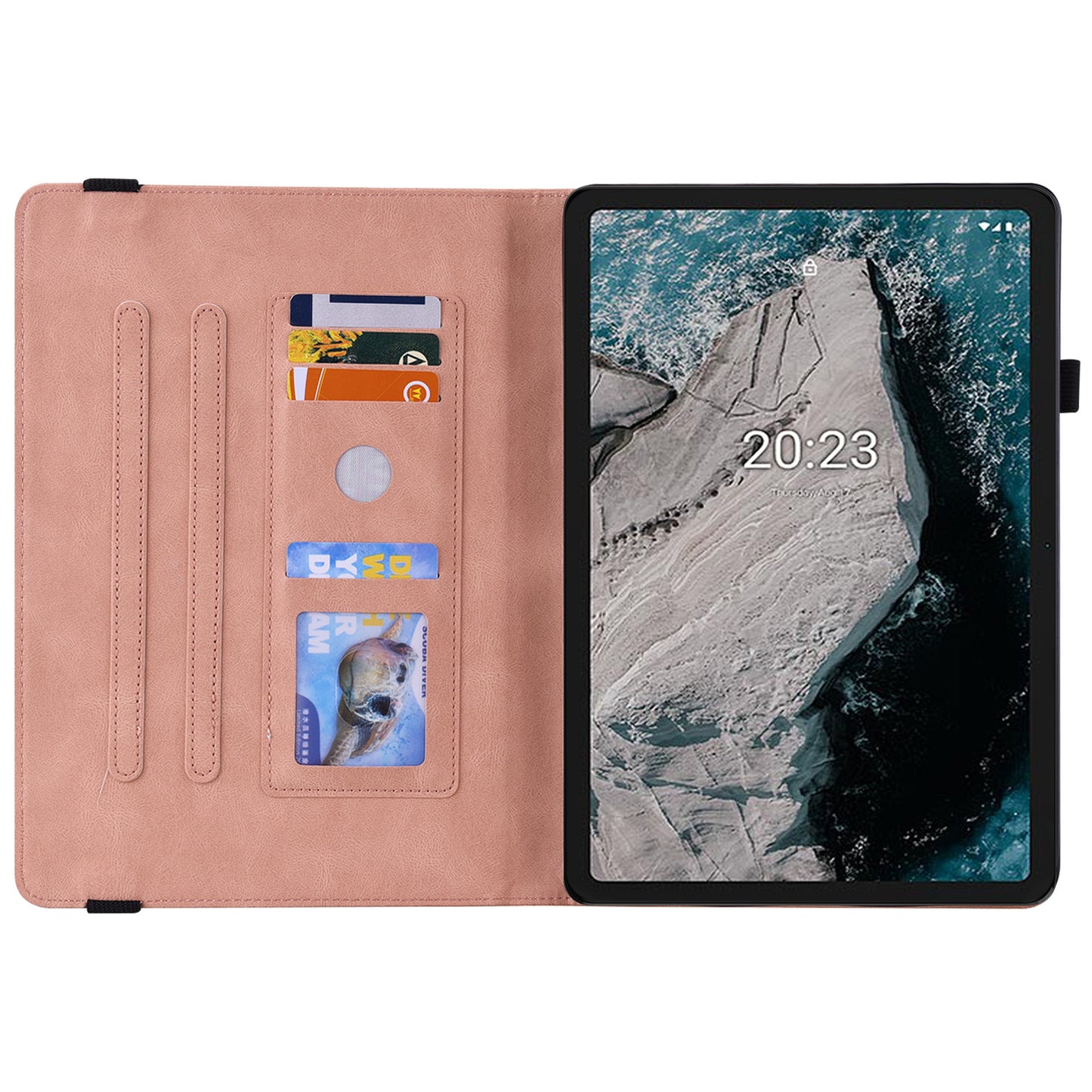Anti-drop Tablet Case for Nokia T20 PU Leather Butterfly Flower Imprinted Card Holder Stand Cover