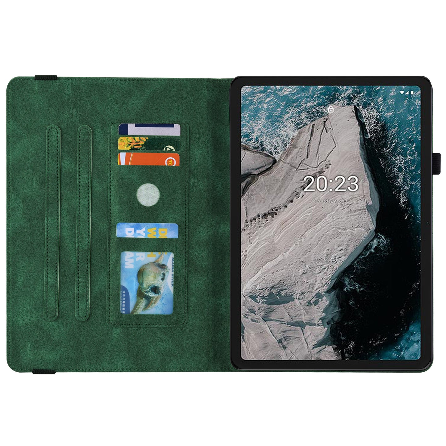 Anti-drop Tablet Case for Nokia T20 PU Leather Butterfly Flower Imprinted Card Holder Stand Cover