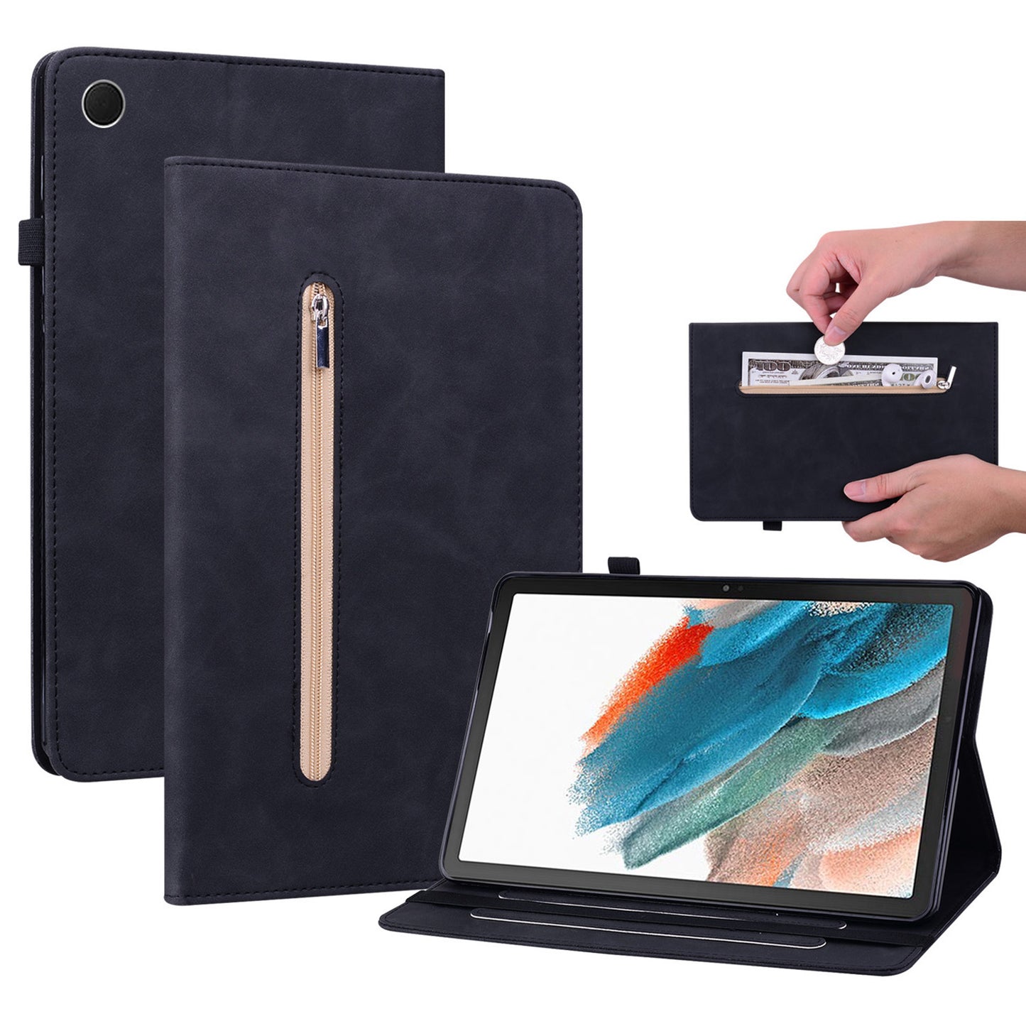 For Samsung Galaxy Tab A9+ PU Leather Tablet Case Zipper Pocket Tablet Cover with Stand