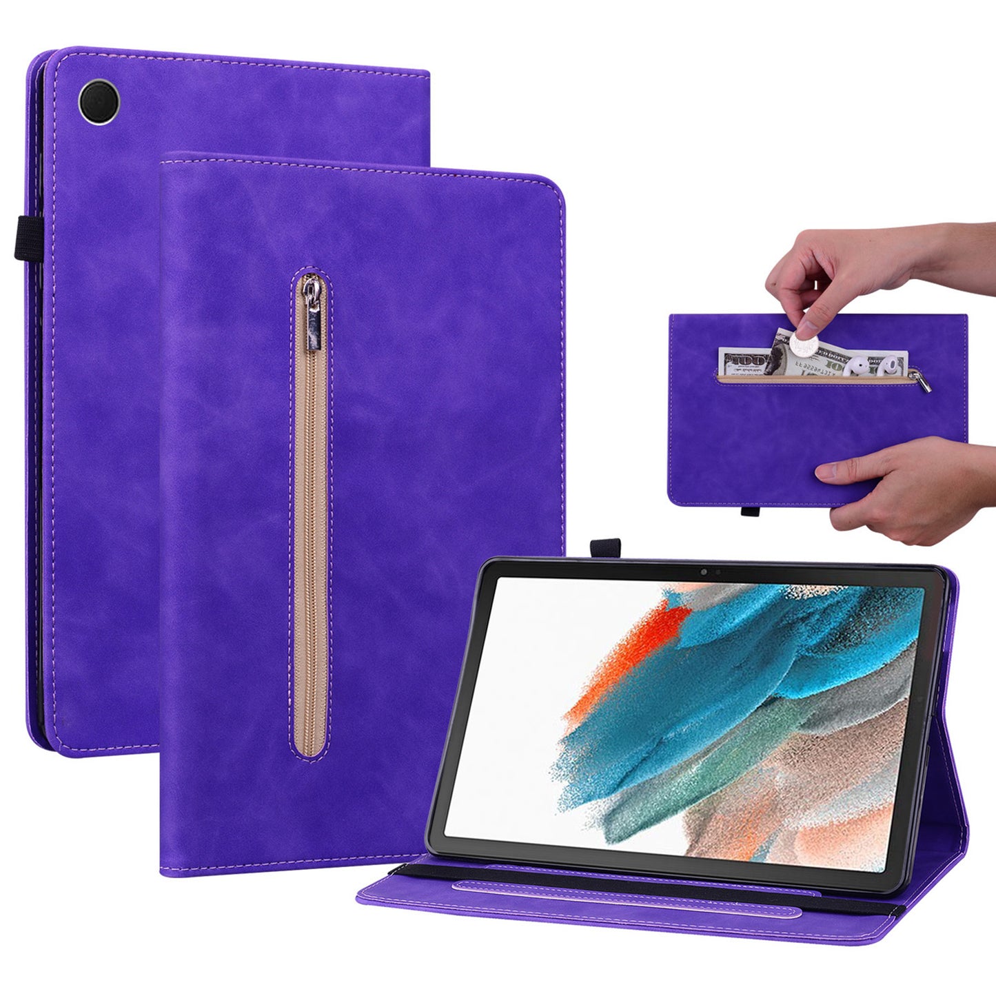 For Samsung Galaxy Tab A9+ PU Leather Tablet Case Zipper Pocket Tablet Cover with Stand
