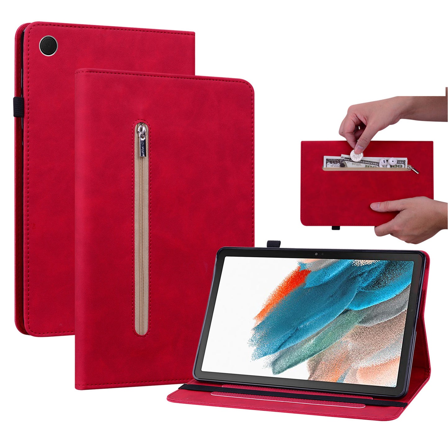 For Samsung Galaxy Tab A9+ PU Leather Tablet Case Zipper Pocket Tablet Cover with Stand