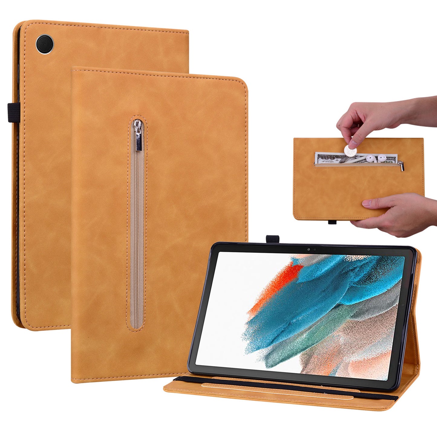 For Samsung Galaxy Tab A9+ PU Leather Tablet Case Zipper Pocket Tablet Cover with Stand