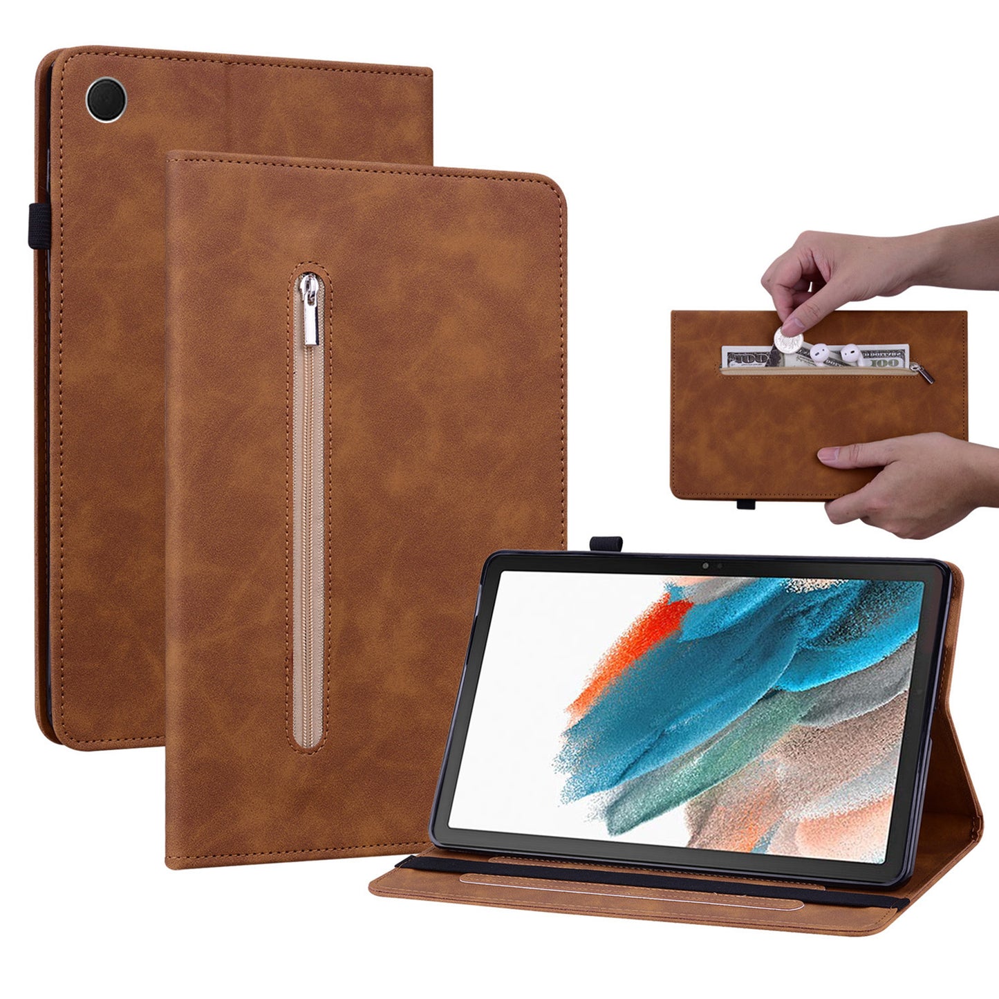 For Samsung Galaxy Tab A9+ PU Leather Tablet Case Zipper Pocket Tablet Cover with Stand