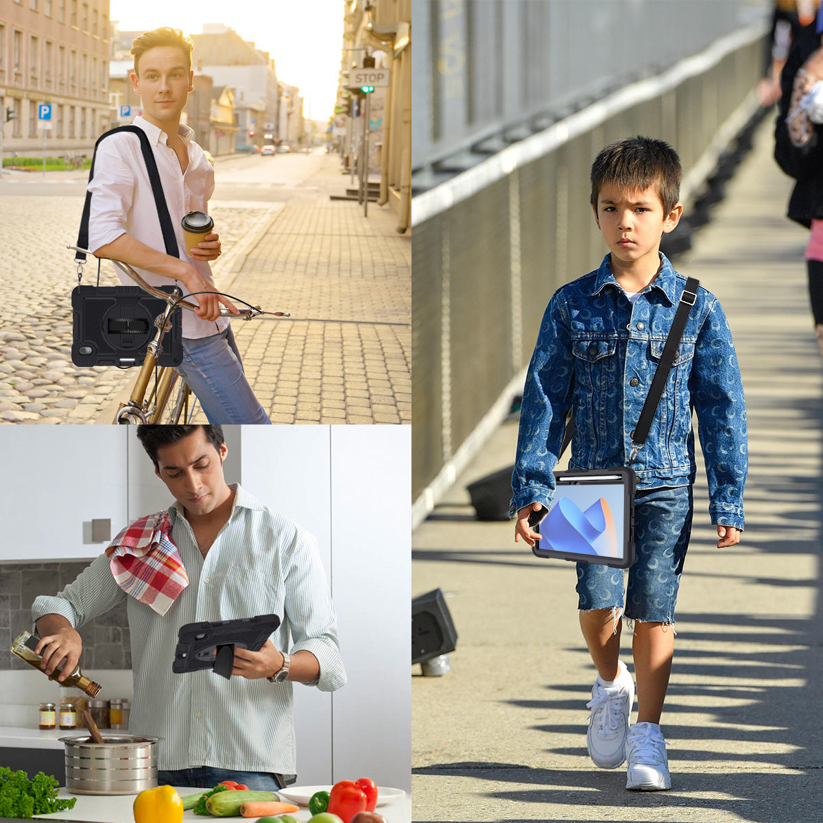 Silicone + PC Tablet Cover for Huawei MatePad 11 (2023) Shockproof Kickstand Cover with Wrist Band / Shoulder Strap
