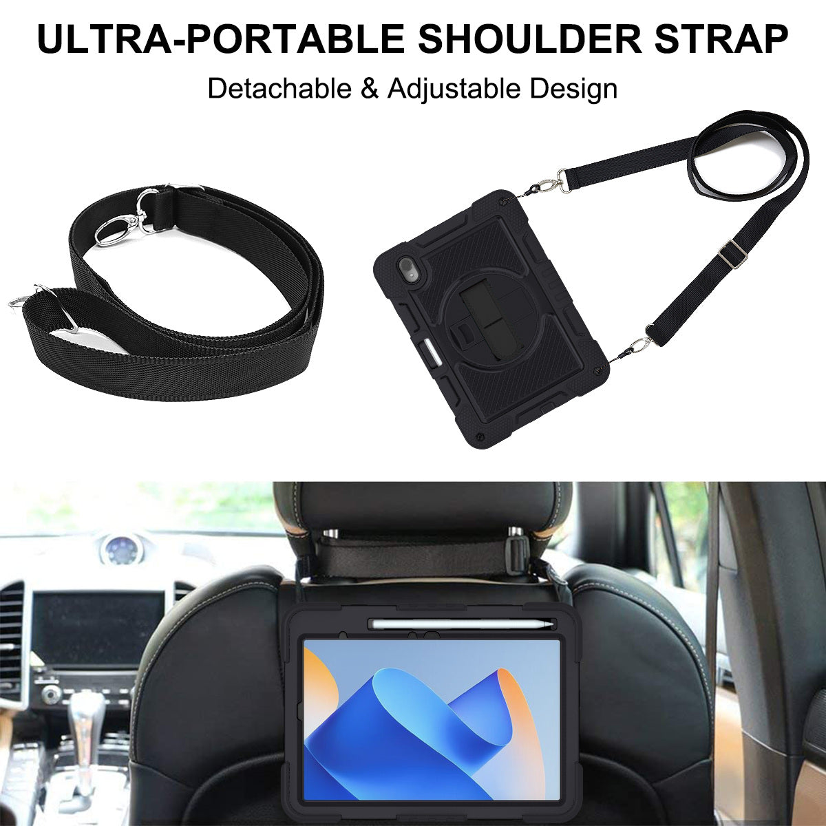 Silicone + PC Tablet Cover for Huawei MatePad 11 (2023) Shockproof Kickstand Cover with Wrist Band / Shoulder Strap